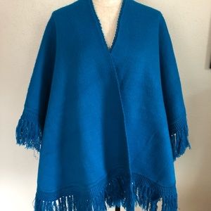 Bright Blue Alpaca Wool Poncho